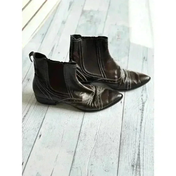 LIKE NEW Cafe Noir Brown Leather Ankle Boots Women’s Size 38 - Picture 2 of 6